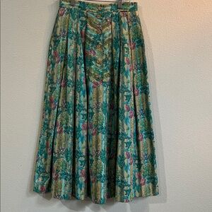 GEIGER AUSTRIA Pleated 1/2 Button Front Midi Skirt Multi Floral/Striped 38/M